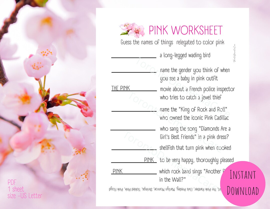 Pink Worksheet, Guess the Word, Dementia Activities, Elderly Printable