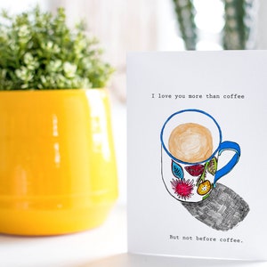 Tarjeta imprimible "Te amo más que al café" - Descarga digital romántica para amantes del café