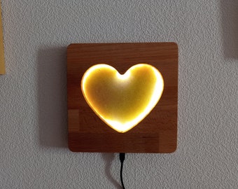 Herz Holz LED Wandbild, Beleuchtung Deko, Love Nachtlicht, 19cmx19cm,NEU