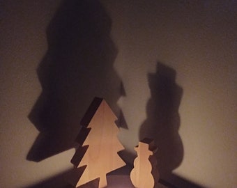 Porte-bougie à thé arbre + bonhomme de neige - hiver - photophore - photophore - décoration de bougie à réchaud en bois