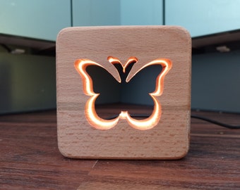 Décoration papillon veilleuse LED en bois / lampe de table, décoration papillon, décoration bois, veilleuse LED, USB-C