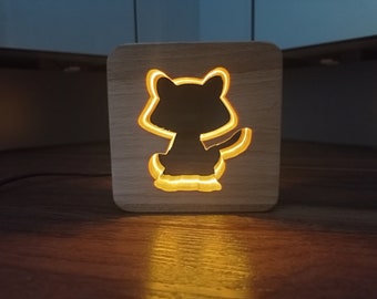 Fox Decorative Wooden LED Night Light / Table Light - Fox Decoration - Wooden Decoration - Night Light - Wooden Table Light - Fox Gift
