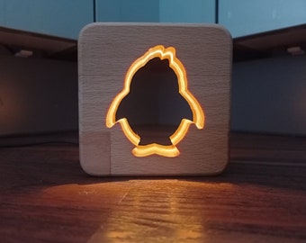 Décoration pingouin veilleuse LED en bois / lampe de table, décoration pingouin, décoration bois, veilleuse LED, lampe LED