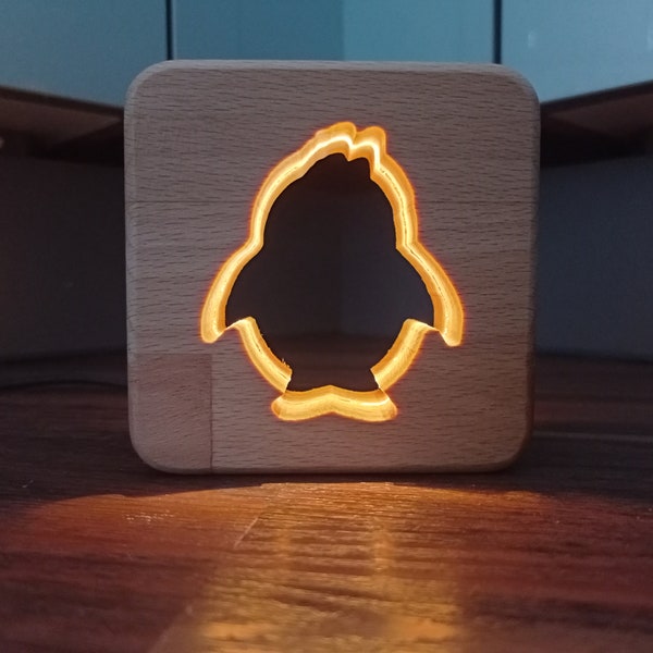 Pinguin Deko Holz LED Nachtlicht / Tischlicht, Penguin Deko, Holz Deko, LED Nachlicht, LED Lampe