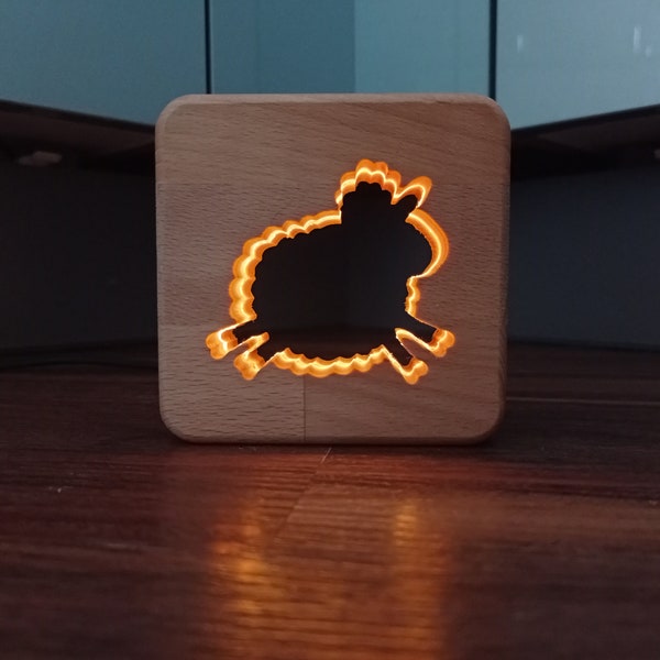 Schaf Deko Holz LED Nachtlicht / Tischlicht - Schaf Deko - Sheep Deco Lamp - Holz Deko - Nachlicht - Holz Tischlicht - Schaf Geschenk, USB-C