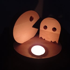 Pacman tealight holder - ghost - tealight - tealight holder - tealight decoration made of wood