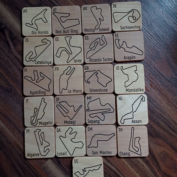 MotoGP Track Wooden Coasters - Track - Any MotoGP race track - MotoGP Gift - Wooden Coasters - Set of 4