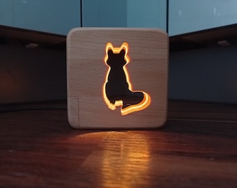 Fox decorative wooden LED night light / table light - fox decoration - wooden decoration - night light - wooden table light - fox gift - USB-C