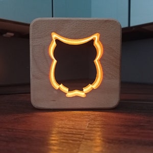 Owl decoration wooden LED night light / table light, owl decoration, wooden decoration, LED night light, USB-C