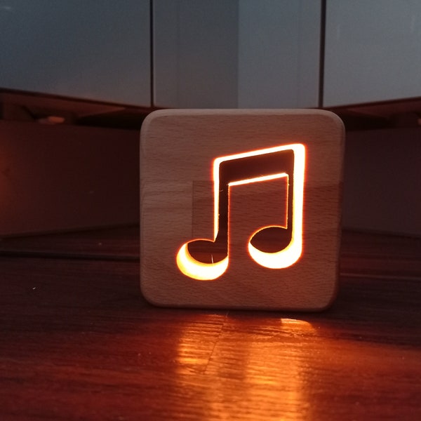 Musiknoten Holz LED Deko  - Musik Deko Holz LED Nachtlicht/Tischlicht - Musical Note Deko  - Holz Deko - USB-C