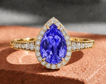 Pear Tanzanite Engagement Ring: Lavender Blue Sterling Silver, Gold Gift