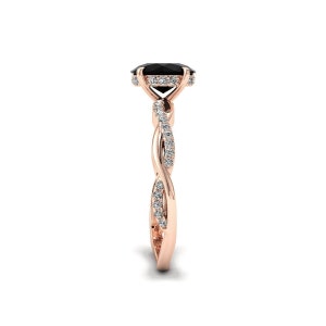 Vintage Hidden Halo Oval Cut Onyx Wedding Ring for Women, Silver Black Stone Engagement Ring, 14K White Gold Solitaire Bridal Proposal Ring