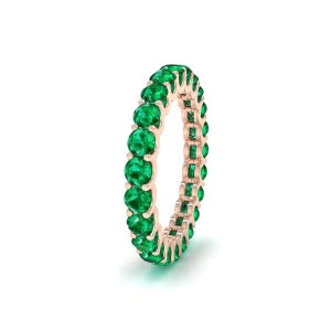 Vintage Green Emerald Eternity Ring 14K Gold Round Emerald Full Eternity Wedding Band Sterling Silver May Birthstone Ring Anniversary Gift