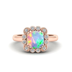 Cushion Cut Opal Engagement Ring in 925 Sterling Silver, White Fire Opal Promise Ring for Women, October Birthstone Vintage Statement Ring