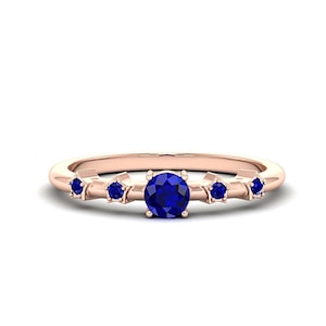 Dainty Sapphire Ring, 14K Gold Minimalist Ring, Simple Sterling Silver Ring Women, Vintage Gift for Her, September Birthstone Stackable Ring