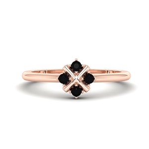 18K Rose Gold Ring, Black Onyx Ring, Minimalist Layering Ring, Simple Stacking Ring, Solid Gold Minimalist Ring, Anniversary Gift for Wife