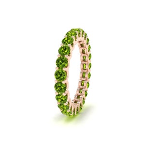 Natural Peridot Eternity Band, Peridot Ring in Silver, August Birthstone Peridot Ring for Women, Peridot Wedding Band, Green Gemstone Ring
