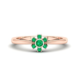 14K Rose Gold Genuine Emerald Ring for Women, Natural Green Emerald Dainty Engagement Ring, Vintage Minimalist Birthday Gift for Best Friend