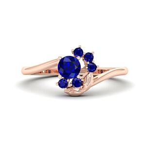 Dainty Minimalist Blue Sapphire Engagement Ring, 14K Rose Gold Promise Ring for Her, Petite Stacking Wedding Ring, September Birthstone Ring