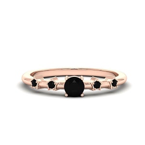 Star Shaped Black Onyx Ring Rose Gold Black Diamond Ring Black Stone Engagement Ring Women Celestial Body Promise Ring Vintage Gift for Wife