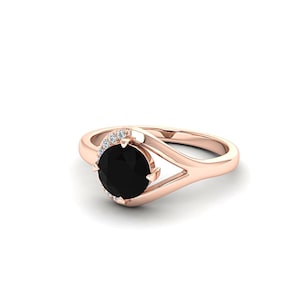 Natural Black Onyx Ring Sterling Silver Designer Ring Round Black Stone Promise Ring December Birthstone Black Onyx Engagement Ring for Her