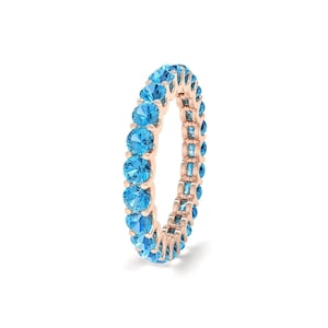 18K Gold Eternity Ring for Women, Blue Topaz Wedding Band, Stacking Ring, Minimalist Ring, Birthday Gift for Mom, Anniversary Gift for Wife