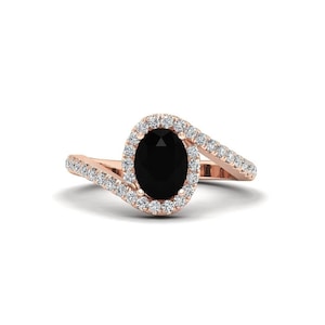 Black Oval Ring Rose Gold Black Onyx Engagement Ring Women Black Bypass Ring Silver Black Diamond Engagement Ring Black Stone Promise Ring