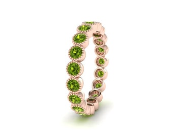 Peridot Gemstone Ring 925 Sterling Silver, Stackable Full Eternity Band, Art Deco Vintage Bridal Ring, August Birthstone Ring 14K Rose Gold