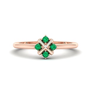 Natural Emerald Ring 14K Gold Green Gemstone Ring for Women Dainty Silver Engagement Ring May Birthstone Thin Wedding Band Anniversary Gift