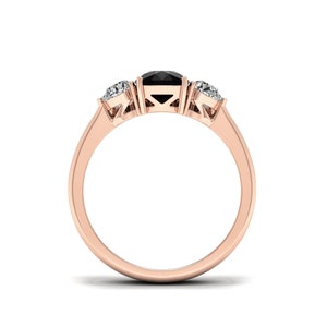 14K Gold Cushion Cut Black Onyx Engagement Ring Set 3 Stone Wedding ...