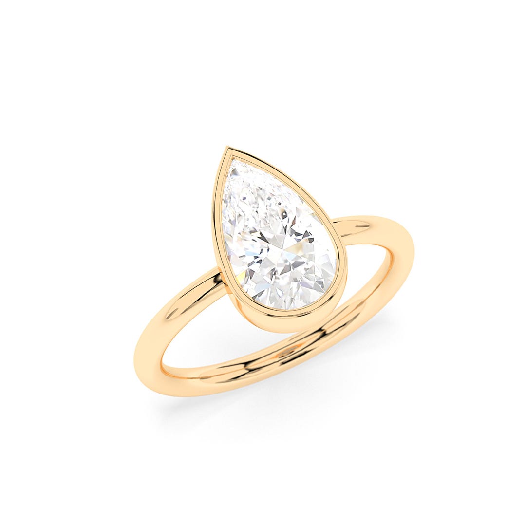 Pear Lab Diamond Engagement Ring Set, Yellow Gold, Teardrop Bridal ...