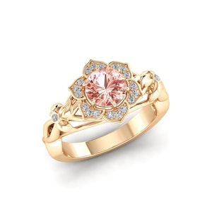 Morganite Engagement Ring: Rose Gold Flower Floral Vine, Silver