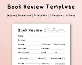 Book Review Template Printable | Reading Tracker | Digital Template | Reading Log | Book Club Printable | Teacher Printable | Book Lovers