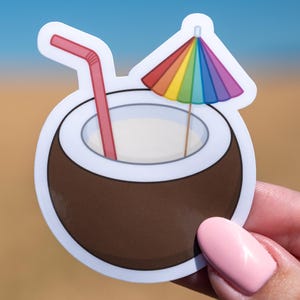 Coconut Drink | Summer Sticker | Cute Sticker | Beach Sticker | Summer | Vacation Sticker | Tropical Sticker | Waterproof Vinyl Sticker