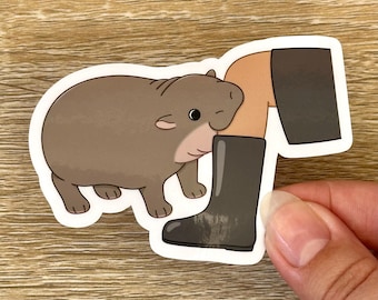 Biting Baby Pygmy Hippo Sticker | Hippo Sticker | Cute Sticker | Animal Sticker | Moo Deng | Moo Deng Sticker | Waterproof Vinyl Sticker