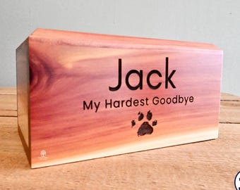 Personalized Cedar Pet Urn Box, Engraved Dog Cat Memorial Keepsake, Cremation Chest