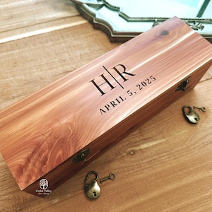 Personalized Cedar Wine Box/ Bottle Box with lock,  Ceremony Box, Love Letter, Personalized Wedding Gift, Capsule, Anniversary, Cedar Box