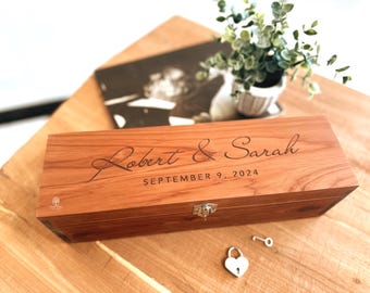 Engraved Cedar Wine Box / Bottle Box  with lock or latch, Rustic, Ceremony Box, Love Letter Box, Personalized Wedding Gift, Wood Box,