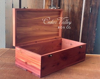 Cedar Memory Chest, 15" x 7.75" Engraved Wood Box with lock, Engraved Cedar Box, Wedding Gift, Cedar Stash Box, Large Box with Latches ELITE