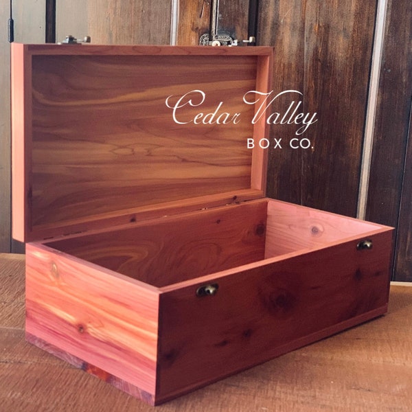 Cedar Memory Chest, 15" x 7.75" Engraved Wood Box with lock, Engraved Cedar Box, Wedding Gift, Cedar Stash Box, Large Box with Latches ELITE