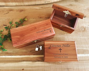Personalized Cedar Wood God Box, First Communion Gift, Engraved Wood Prayer Box for Baptism or Confirmation, Godchild Keepsake Box with lock