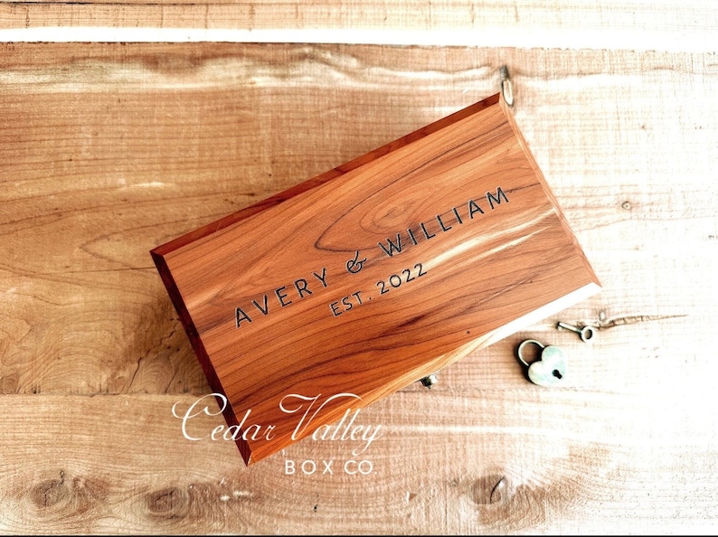 8 and 10 Cedar Box w/Latch or Lock, Keepsake Box, Engraved Cedar Box, Cremation Urn, Wood Box, Stash Box, Minimalist, AVERY LAYOUT image 3