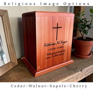 Walnut Cross Urn, Cedar Cremation Urn, Cherry Human Urn, Urn for Ashes, Cremation Box, Crucifix, Religious imagen 1