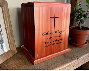 Walnut Cross Urn, Cedar Cremation Urn, Cherry Human Urn, Urn for Ashes, Cremation Box, Crucifix, Religious