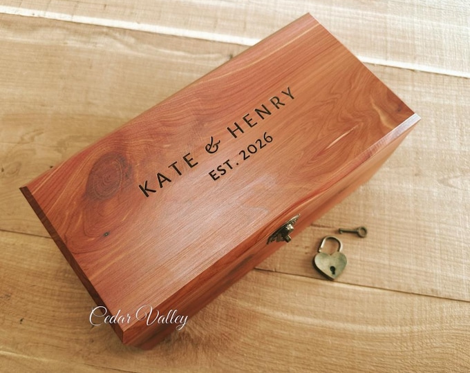 Personalized Cedar Keepsake Chest, Engraved Wood Box with lock or latch, Wedding Gift, Jewelry Box, Baptism, 10", Confirmation, Cedar Valley