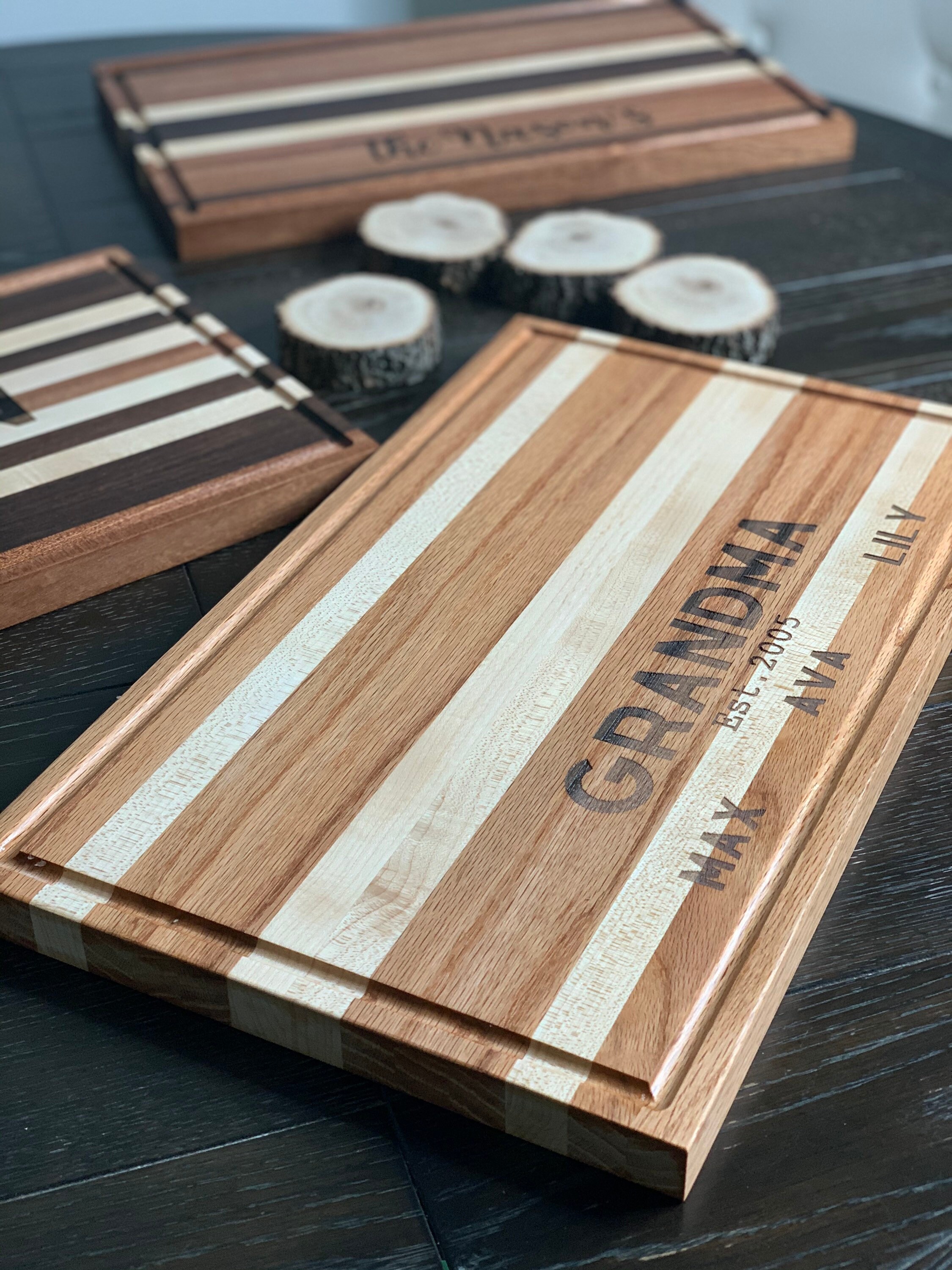 Grandma Engraved Cutting Board Sapele Oak Striped Board Etsy