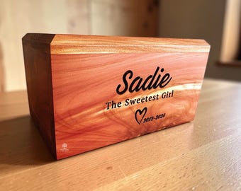 Engraved Cedar Pet Urn Box, Dog, Cat Memorial, Keepsake, Ashes, Wood Box, Cedar Chest, personalized, Cedar Valley