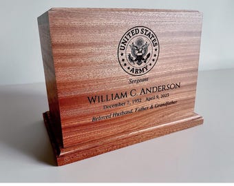 Walnut, Cherry, Military Urn, Flag, Army, Navy, Air Force, Marines, Wooden Urn Human, Urn for Ashes. Cremation Urn, Cedar Box, Human Urn