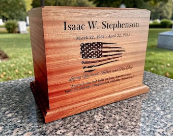 Walnut, Cherry, Flag Urn, Classic, Wooden Urn Human, Urn for Ashes. Cremation Urn, Cedar Box, Human Urn