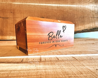 Cedar Engraved Pet Urn, Cedar Box, engraved box for dog ashes, Dog Urn, Wood Urn, Keepsake, Wood Box for Ashes, Dog and Cat Memorial